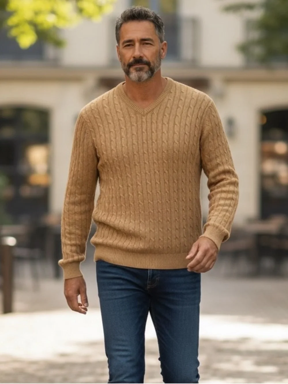 B7 Mens IZOD Brand Designer Preppy Cable Knit V Neck Sweater L